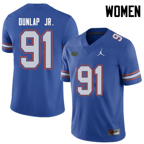 Women's NCAA Florida Gators Marlon Dunlap Jr. #91 Stitched Authentic Jordan Brand Royal College Football Jersey VXH6065LV